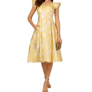 Adrianna Papell Yellow Floral Midi Dress